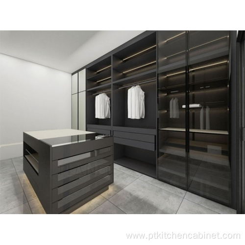 MDF Sliding Door Glass Bedroom Walk In Wardrobe